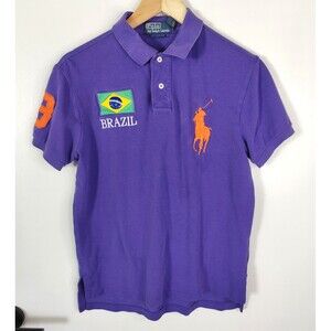 Polo Ralph Lauren Brazil Rugby Polo Shirt Men Medium Purple Big Pony 3 Flag Logo